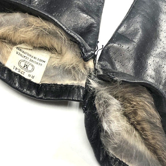 Women's Vintage Leather & Fur Gloves Dainty Elegan - Picture 4 of 4
